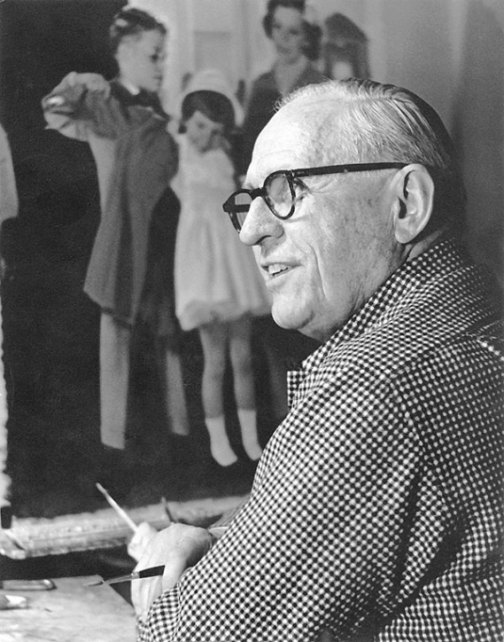 Douglass Crockwell at his easel in his Glens Falls studio. Photo courtesy Johanna Crockwell.