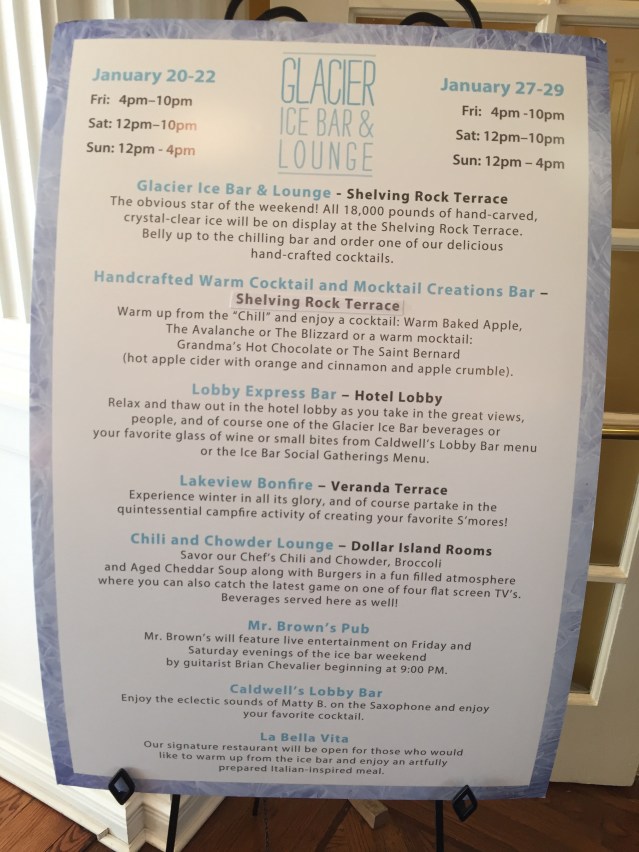 An overview of the Sagamore's Glacier Ice Bar and Lounge offerings.